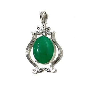 Vintage Handmade Large Jade Silver Pendant